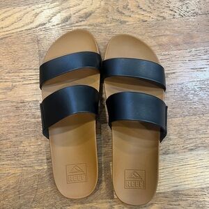 Reef Black and Brown Cushion Vista slide sandal